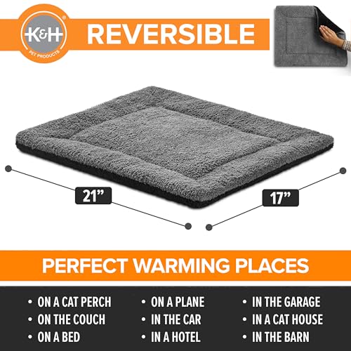 K&H PET PRODUCTS Self-Warming Cat Bed Pad, Self Heating Pad for Outdoor Cat Houses, Warming Mat for Indoor Pet Beds & Furniture, Reversible Blanket, Machine Washable - Small 21 X 17in Gray/ Black - color: Gray/Black, size: 21 X 17 Inches