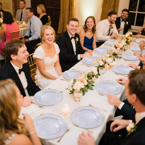 DaYammi 175PCS Clear Gold Plastic Dinnerware Set, Plastic Plates Disposable Hammered Disposable Plates for Party, Include: 25 Dinner Plates 25 Dessert Plates 75 Gold Silverware 25 Napkins 25 Cups - color: Clear, size: 175 Pcs