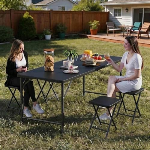 YITAHOME 6FT Folding Table, Outdoor Folding Table w/Heavy Duty HDPE Tabletop, Rectangle Folding Tables w/Portable Carrying Handle for Picnic, Parties, Camping & Indoor Activities, Black - color: Black