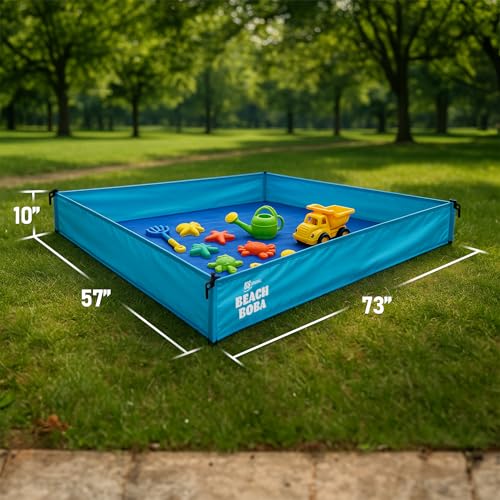 BeachBoba Sandproof Beach Blanket - Outdoor Playpen Sheet with Side Walls and Stakes to Keep Sand Out (Blue)