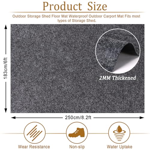 8.2 X 6 FT Outdoor Storage Shed Mat Waterproof, Thickened Washable Outside Carport Mat with Non Slip Backin, Soft Furniture Patio Floor Covering, Dustproof Oil Mat Storage Shed Not Included - size: 8.2 X 6 FT