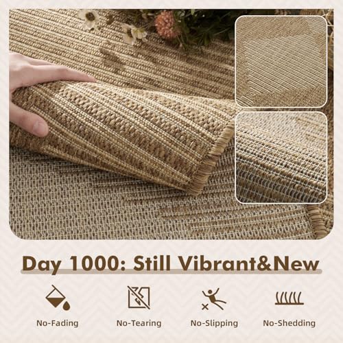 MontVoo-Polypropylene 2x8 ft Long Indoor Outdoor Runner Rugs for Entryway Entrance Porch Hallway Kitchen, Textured Weave, Durable for High Traffic, Fade-Resistant, Boho Geometric Neutral Brown - color: Brown Beige, size: 2' x 8' (Runner)