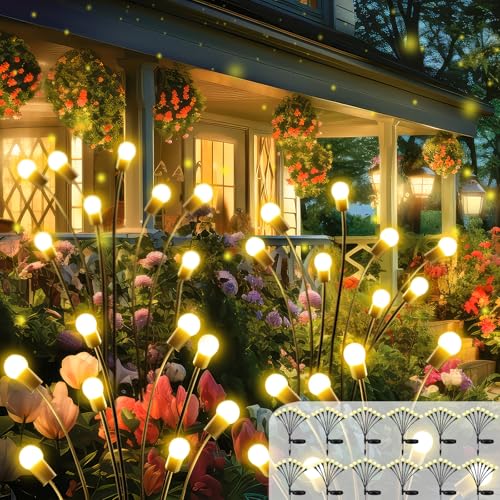 2026 Upgraded Solar Lights Outdoor, 12 Pack Solar Garden Lights with 2 Modes, Firefly Lights Outdoor Waterproof, Sway by Wind, Twinkle Firefly Light for Yard Patio Path Garden Decoration (Warm White) - color: Warm White, size: 12 Pack