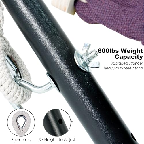 Gafete Double Hammock with Stand for Outside, Upgraded Spreader Bar, Heavy Duty Space Saving Steel Stand 2 Person, Side Pockets, Easy Assembly, 600lbs Weight Capacity (Tranquility Purple) - color: Ranquility Purple