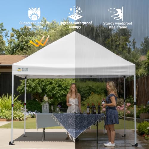 CROWN SHADES 10x10 Heavy Duty Canopy - Premium Pop Up Canopy Tent - Extra Sun Shade Protection with 400D Strength Oxford Fabric - Great for Trade Shows, Events, Tailgates & Commercial Use, White - color: White, size: 10x10