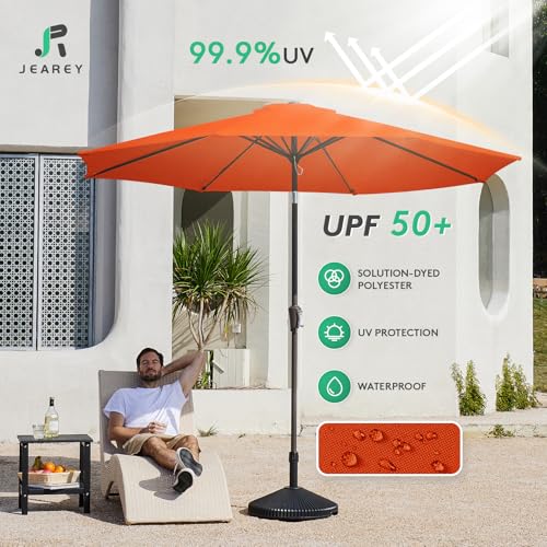 JEAREY Outdoor Patio Umbrella 9FT Outdoor Table Umbrella with Push Button Tilt and Crank, Market Umbrellas 8 Sturdy Ribs UV Protection Waterproof for Garden, Deck, Pool (Red Orange) - color: Red Orange