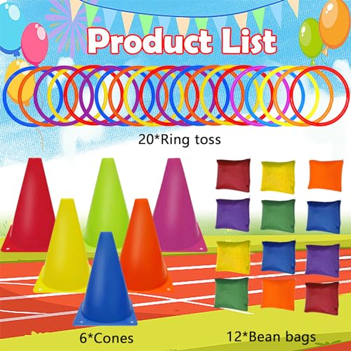 3 in 1 Carnival Games Set,39PCS Soft Plastic Cones Cornhole Bean Bags Ring Toss Game,Carnival Combo Set Toss Games for Kids Adult Birthday Party Indoor Outdoor Games Supplies,Yard Lawn Games