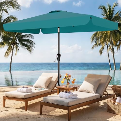 AreShark 6.5 x 10 FT Rectangular Valance Patio Umbrella, Outdoor Umbrella with Tilt and Crank, Market Table Umbrellas W/ 6 Ribs UV Protection for Garden, Deck, Backyard and Pool, Lake Blue - color: Lake Blue, size: 6.5x10 FT