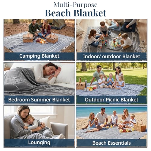 LANE LINEN Beach Blanket – Sand-Free, Extra-Large Picnic Mat, Quick-Dry, Pre-Washed Design (82"x82"), Beach Essentials for Family Picnics and Poolside Relaxation, Machine Washable – Smoky Black - color: 14: Smoky Black, size: Beach Blanket (80" x 80")