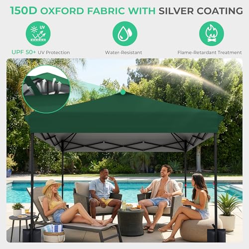 JEAREY 10x10 Pop Up Canopy Tent, Heavy Duty Outdoor Canopy with 1-Push Instant Setup, Commercial Tent with Roller Bag, 4 Sandbags and 8 Stakes, Water-Resistant – Dark-Green - color: Dark Green