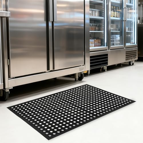 Nexboraque Large Rubber Mat Heavy Duty Drainage Mat 59" x 35" Anti-Fatigue Floor Mat for Kitchens Garage Garden Restaurants Workshops Indoor Outdoor - size: 59"L x 35"W x 0.4"Th