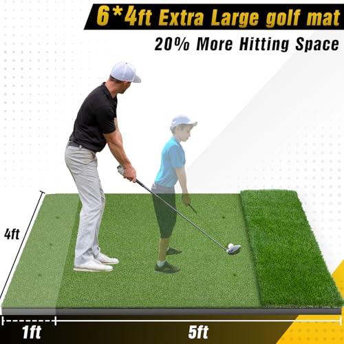 Dual-Turf Golf Mat 31mm: 6x4ft/5X5ft Extra Large Golf Hitting Mats Practice Outdoor Indoor, High-Density Artificial Turf Matt for Garage Simulator Chipping Driving Training, Ideal Gifts for Men Dad - style: 6'X4' X-Large-36mm