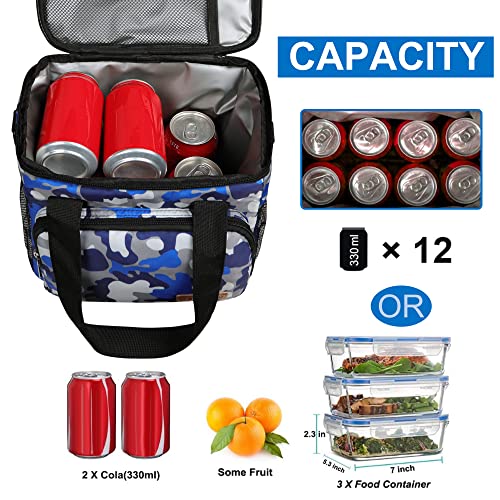 Femuar Lunch Bags for Women/Men, Insulated Lunch Bag for Work Office - Lunch Cooler Bag Leakproof Lunch Box with Adjustable Shoulder Strap - Blue Camouflage - color: Blue Camouflage, size: Medium Size
