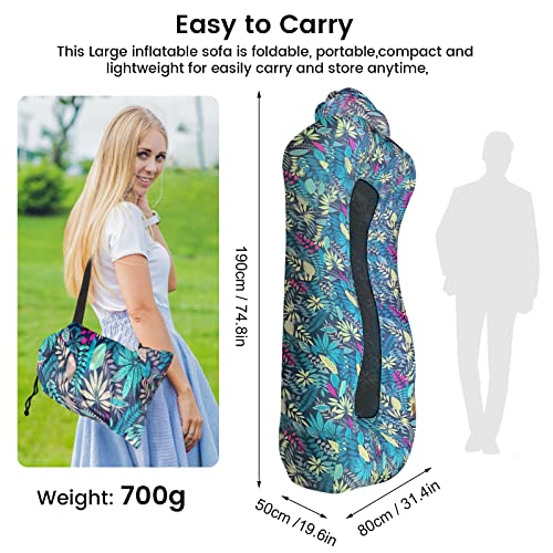 ele ELEOPTION Outdoor Inflatable Camping Couch Waterproof Portable Blow Up Air Sofa Chair Lounger for Backyard Beach Traveling Camping with Compression Sacks (Blue Leaf Print) - color: Blue Leaf Print