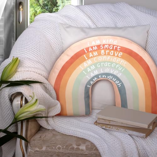 Menkxi Rainbow Throw Pillow Gift Boho Classroom Reading Corner Throw Pillow for Girls Kids Book Center Daily Affirmations Cushion Arch Shaped Motivational Home Bedroom Playroom(Classic)