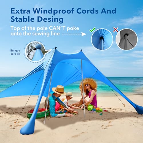 Beach Tent Shade Canopy with UPF50+ Protection Sun Shelter Umbrella Portable Camping Tents with Sandbags Poles and Ground Pegs and Anti-Wind Ropes for Beach Outdoor Camping Backyard Picnics 7.5X7.5Ft - style: 7.5x7.5FT beach tent