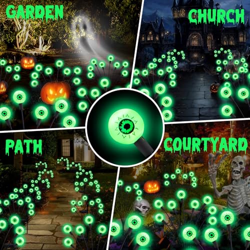 ASMAD Scary Solar Eyeball Lights, Waterproof Swaying Firefly Path Lights for Outdoor/Halloween Decorations/Garden/Yard/Patio/Party Decor, Green Eyeball, 4 Pack, 32 LEDs - color: Halloween Decor Lights 4Pack-32LEDs