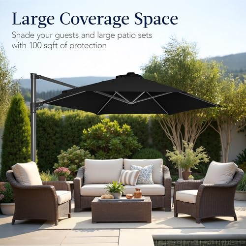 Best Choice Products 10ft Offset Cantilever Hanging Market Patio Umbrella, Smooth 360° Rotation, 8 Sturdy Ribs, Easy Adjustment - Black - color: Black, size: Offset w/ 360° Rotation