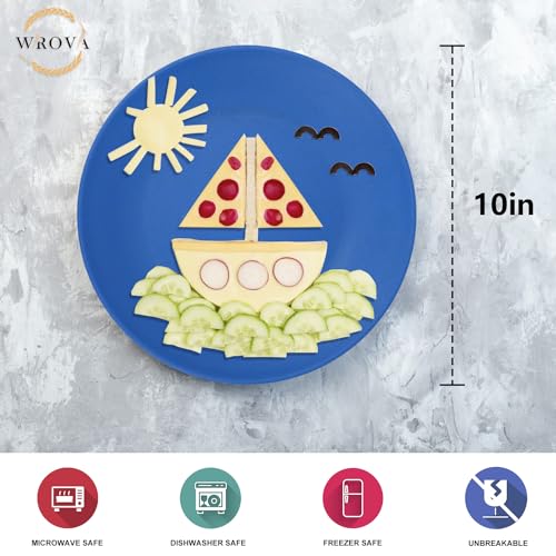 Wrova Wheat Straw Dinner Plates 10 Inch Unbreakable Set of 8 - Dishwasher & Microwave Safe Plastic Plates Reusable - Lightweight Plates for kitchen,camping,salad,appetizer - Ocean Series - color: Gradient Blue, size: 10 inch