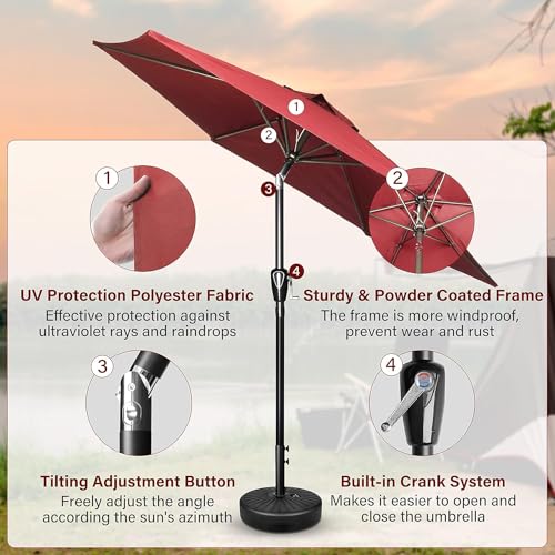 Simple Deluxe 9' Patio Umbrella Outdoor Table Market Yard Umbrella with Push Button Tilt/Crank - color: Red, size: 10ft