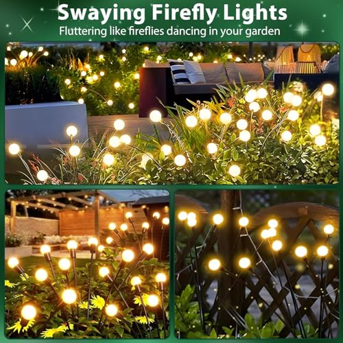 8-Pack Garden Solar Lights, 64 LED Solar Light Outdoor for Garden Decor, Waterproof Firefly Light Outdoor (Sway by Wind), Swaying Light for Outside Yard Pathway Landscape Decorations (Warm White) - color: Warm White, size: 8 Pack