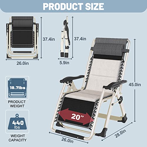 Slsy Zero Gravity Chair, Reclining Lounge Chair with Removable Tray for Indoor and Outdoor, Patio Recliner Folding Reclining Chair - color: B Grayish White, style: Zero Gravity Chair