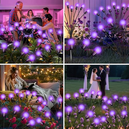 ZFNN Solar Garden Lights 16 LEDs, Purple, 2 Pack 8 Heads, Outdoor Waterproof, Swaying Firefly Lights for Yard, Patio, Pathway, Lawn Decorations - color: Purple, size: 2 Pack 16 LED