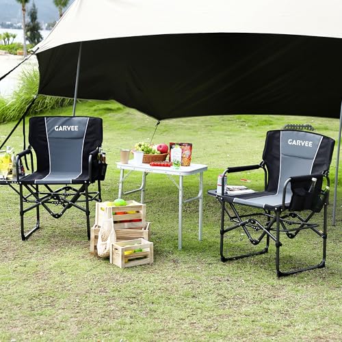 GarveeLife Oversized Directors Camping Chair, Portable Folding Chair for Adults Support 400 lbs, Heavy Duty Lawn Chair with Side Table, for Camping, Sports, Picnic, Beach, Fishing (1 PCS, Black) - color: Black, style: 1 PCS