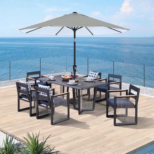 ABCCANOPY 10FT Patio Umbrella, Outdoor Waterproof Table Umbrella with Push Button Tilt and Crank, 8 Ribs UV Protection Pool Umbrella for Garden, Lawn, Deck & Backyard(Khaki Gray Stripes) - color: Khaki Gray Stripes, size: 10FT
