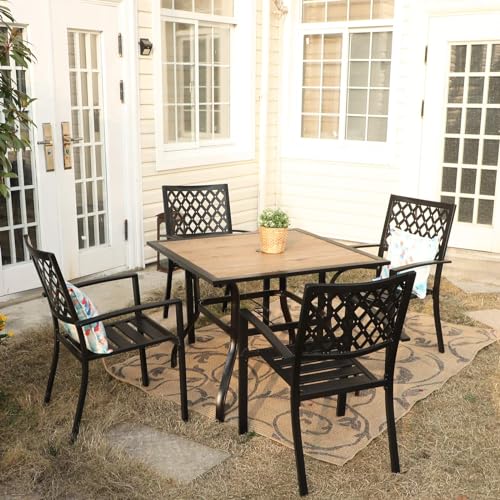 Sophia & William Patio Table and Chairs Set, Outdoor Dining Set for 4, 5 Piece Metal Patio Furniture, 37" Square Table with Wood-Like Tabletop(Geometry) - color: Diamond, size: 37" - Wood-like