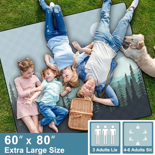 60x80" Waterproof Picnic Blankets Outdoor Sandproof Beach Blanket Foldable Big Ground Grass Mat Family Tent Camping Rug Backpacking Hiking Essentials Gifts Rv Car Travel Roadtrip Must Have - color: Blue-green Mountains, size: 6'8" x 5' (Rectangular)
