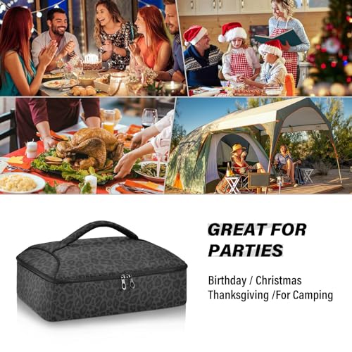 Wamika Black Cheetah Pizza Bag Thermal Tote Leopard Insulated Casserole Cookware Carrier for Hot or Cold Food Fits 15" x 11" Baking Dish for Pockluck, Parties, Picnic, and Cookouts - color: Cheetah