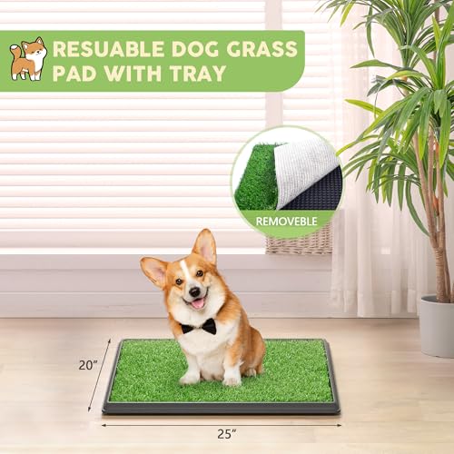 COZIWOW Dog Grass Pad with Tray for Indoor Puppy Potty Pee PoopTraining, 25”×20” Resuable Dog Toilet Pet Loo, 3-Layer System - size: M - 25x20x1.2 IN
