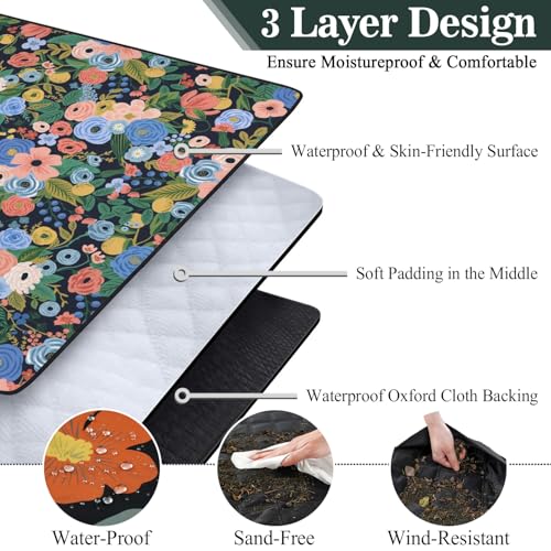Picnic Blankets Waterproof Foldable Extra Large,80"x 80" Outdoor Beach Blanket Sandproof,3-Layer Lightweight Handy Mat Tote Picnic Camping Rugs for Outside Your Rv (Garden Party Floral Navy) - color: Picnic Blankets 1