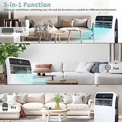 Shinco 12,000 BTU Portable Air Conditioner, Portable AC Unit with Built-in Cool, Dehumidifier&Fan Modes for Room up to 400 sq.ft, Room Air Conditioner with Remote Control, 24 Hour Timer - color: SPF1-White-Auto Evapotation System, size: 12000 BTU