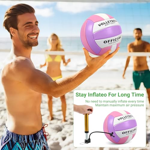 6 Pack Volleyballs Official Size 5, Waterproof Soft Volleyball With Pump and Net Bag for Indoor Outdoor Beach Pool Water Gym Training - Competition Volley Ball for Training Match for Beginner - color: Pink-Purple-White