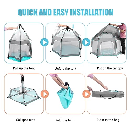 Bend River Baby Playpen with Canopy, Portable Baby Beach Tent, Toddler Play Yard Indoor and Outdoor, Foldable Mosquito Net for Infant - Grey - color: Grey