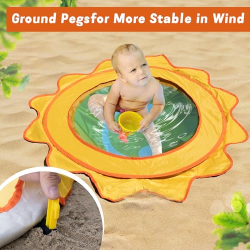 RunNico Pop Up Beach Pool, Portable Toddler Beach Pit with Water Bag and Storage Bag, Cute Shape Beach Pool Puddle for Outdoor Summer Beach Camping Traveling Vacation - color: Sun