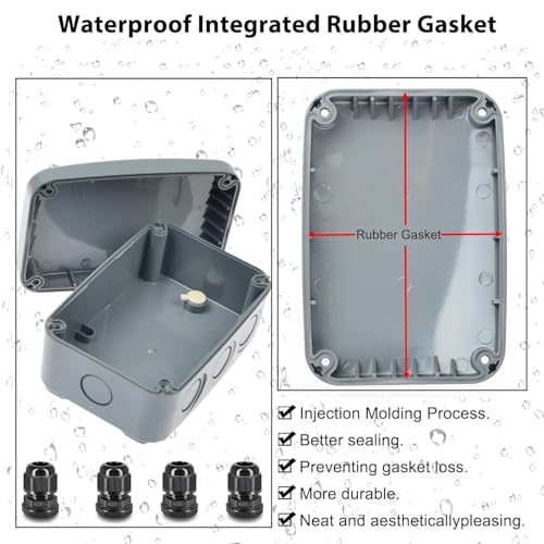 Outdoor Junction Box, Nineleaf IP66 3 Set Weatherproof Electrical Boxes with 20mm Cable Gland Kit, PVC/ABS Plastic Enclosure Box Universal Watertight 4.9 x 3.3 x 2.3 inch (125x86x62mm) - color: 3PK, size: Medium+4*M20