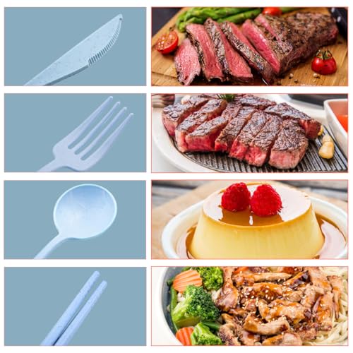 4 Sets Reusable Utensils Set with Case,Camping Cutlery Set Travel Silverware Set with Case Lunch Utensils Set for Work,Utensil Sets for Lunch Picnic Daily Use Outdoor (Lightblue) - color: Lightblue