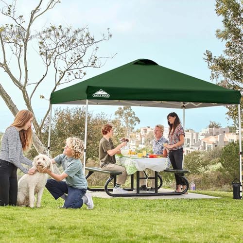 EAGLE PEAK Pop Up Canopy Tent with Wheeled Carry Bag, 8 Stakes, 4 Ropes, 4 Weight Bags, Easy Set Up Tent Canopy, 10x10 ft, 100sqft of Shade, Green - color: Green, size: 10x10
