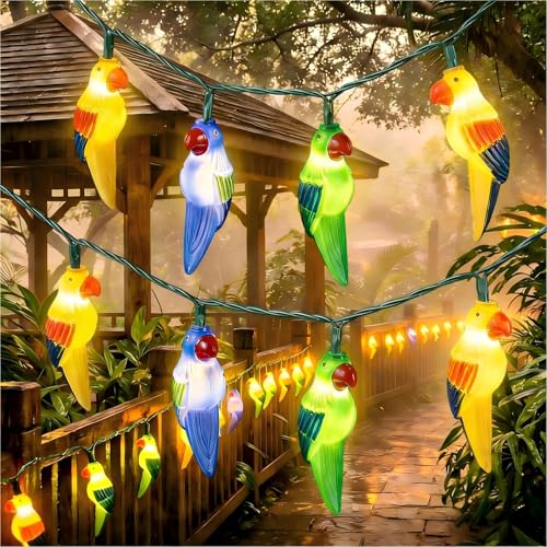8.5Ft Parrot String Lights, Outdoor Tropical Themed LED String Lights with 10 3D Multicolor Bird Lights, Plug in Hanging Fairy Lights for Tent Party Bar Garden Bedroom - color: Parrot Lights, size: 8.5FT