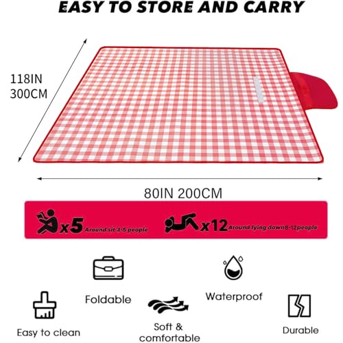 80" x 120" Sandproof Waterproof Picnic Blanket, Beach Mat for Outdoor Camping Hiking Park, Portable with Tote Bag, Non-Stick Sand & Grass, Foldable for Indoor Outdoor Use (Red) - color: Red