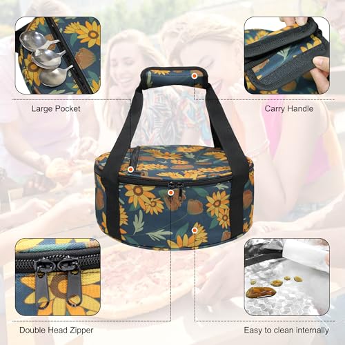 Round Insulated Pie Carrier Portable Food Cake Transport Lunch Bag for Potlucks Picnics Parties Gathering Outdoor Events Travel (Sunflower) - color: Sunflower