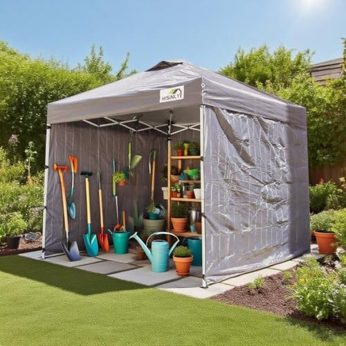 8x8ft Pop Up Canopy Tent with Removable Sidewall, Instant Shade Canopy with Vented Roof for Patio Outdoor Camping with Wheel-Bag, 4 Sand Bags, 8 Stakes, Grey - color: Gray