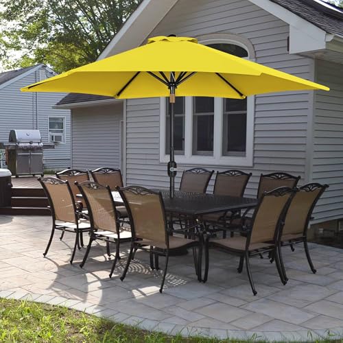 Yaheetech 9FT Patio Umbrella Outdoor with Heavy Duty Base Included,Table Umbrella with Push Button Tilt and Crank, UV Protection Waterproof for Yard/Outdoor/Wedding Parties and Events - Yellow - color: Yellow, size: 9FT