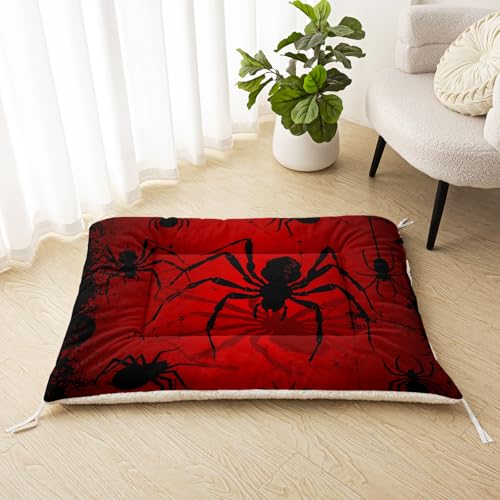 Nttopship Dog Cat Bed Mat Ultra Soft Fluffy Pet Bed Washable Fashion Dog Crate Beds Comfy Comfy Pet Sleeping Pad Suitable for Pet Raised Bed(30"x26",Red and Black Spider) - color: Red and Black Spider, size: Medium