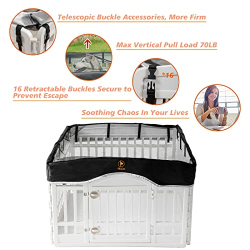 PJYuCien Dog Playpen Mesh Top Cover, Fits 36 Inch 4 Panels Regular Square Plastic Exercise Pet Pen, Telescopic Buckles Connections, Black (Note: Cover Only, Fence Not Included) - style: Black Cover, 36"Width, Black ( Elastic Buckles Connections )