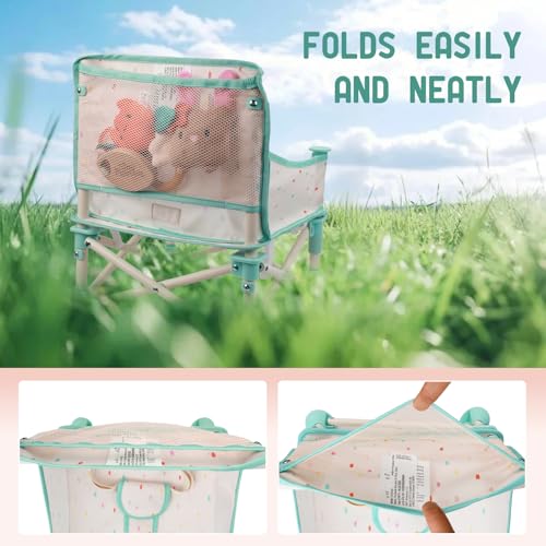 Tiny Marvels 3-in-1 Portable Baby Chair, Foldable Booster Seat with Removable Tray, Safety Harness & Carry Bag for Dining, Travel, Camping, Beach, 6M-3Y (Cream Confetti) - color: Cream Confetti
