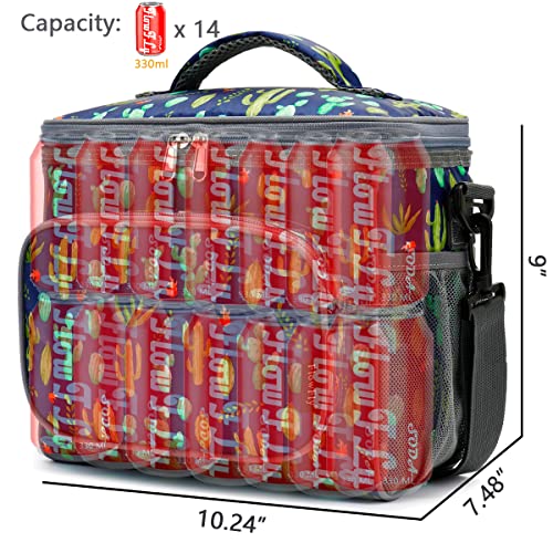 FlowFly Insulated Reusable Lunch Bag Adult Large Lunch Box for Women and Men with Adjustable Shoulder Strap,Front Zipper Pocket and Dual Large Mesh Side Pockets,Cactus - color: Cactus